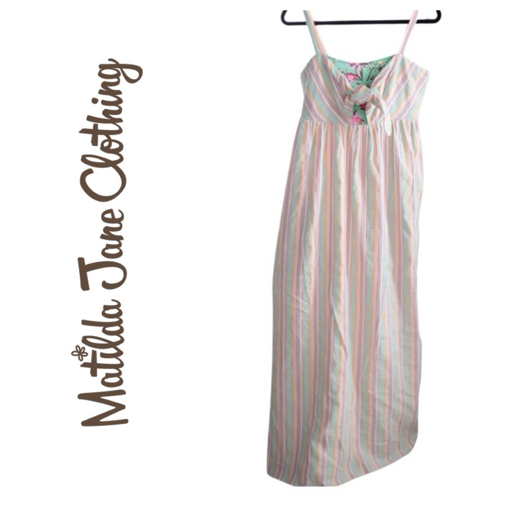 Matilda Jane Stripe floral Tie front Maxi dress with pockets.